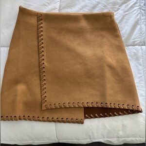 Chic Asymmetrical Tan Skirt with Stitch Detailing